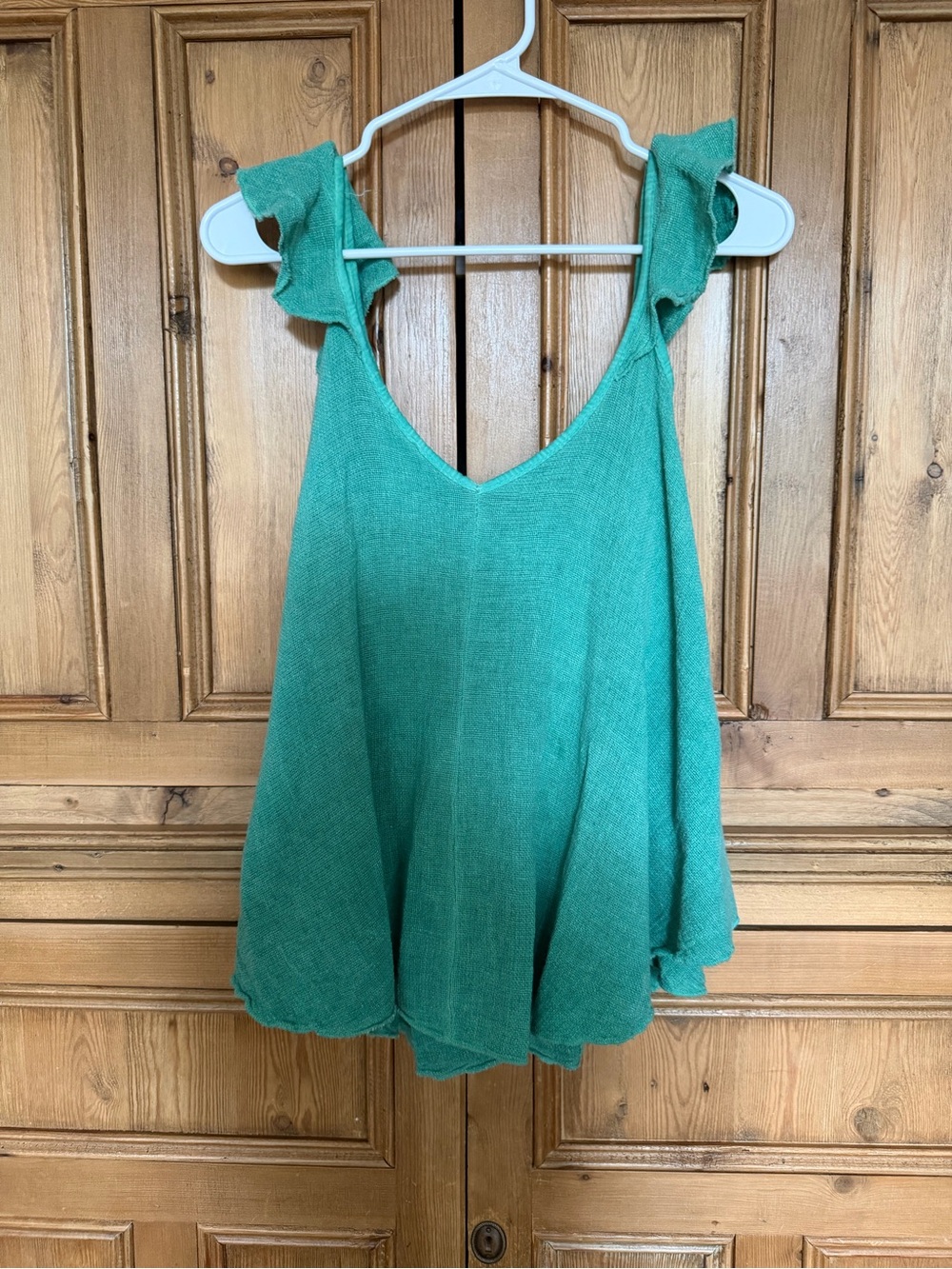 Meo Meli Green Ruffle Strap Linen Women's Tank Top